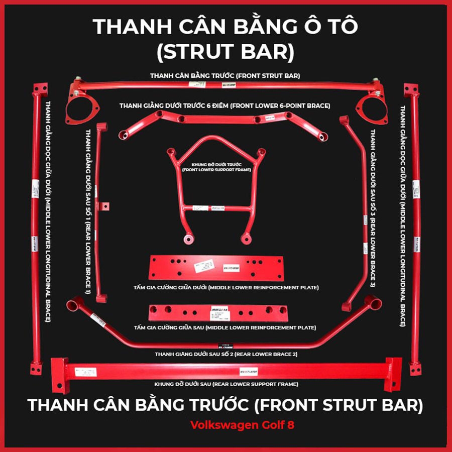 VOLKSWAGEN GOLF: BỘ THANH GIẰNG CÂN BẰNG XE (STRUT BAR)