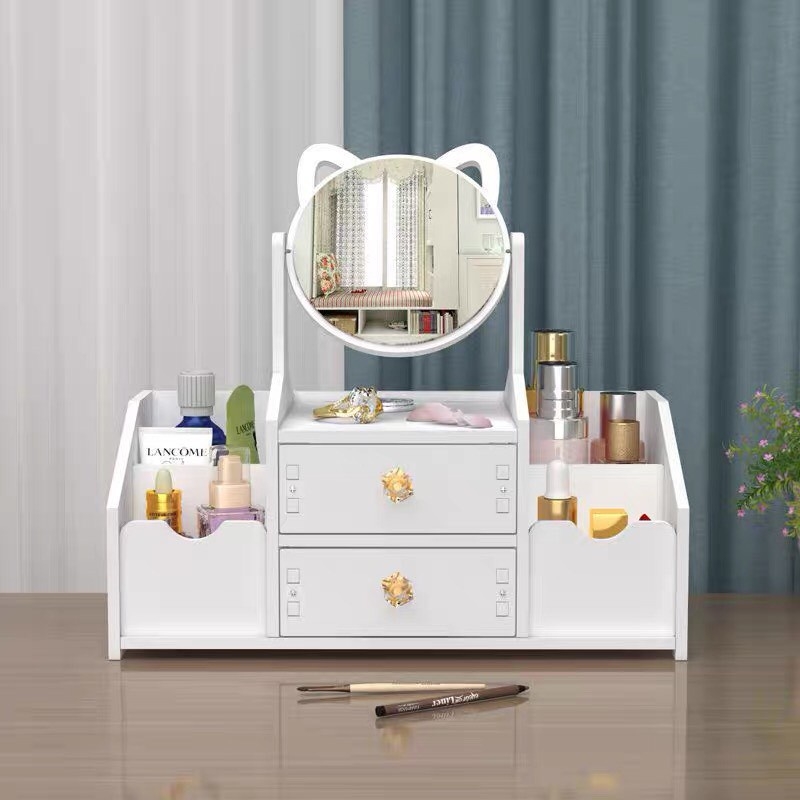 Kệ để đồ trang điểm 3 ngăn có gương tai mèo - Linh Kiện Khánh Nhân Kệ để đồ trang điểm 3 ngăn có gương tai mèo - Linh Kiện Khánh Nhân