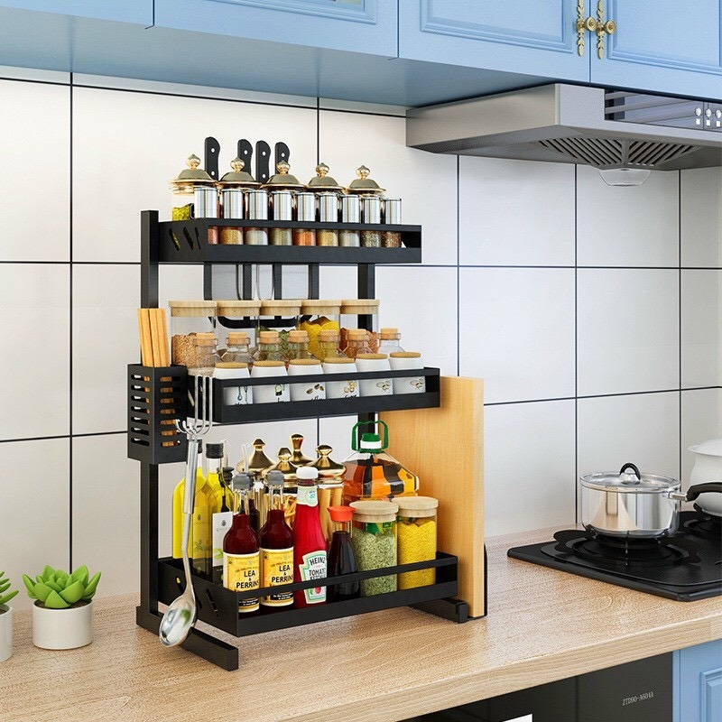 Kệ để gia vị 3 tầng có chỗ để đũa muỗng tiện dụng - Linh Kiện Khánh Nhân