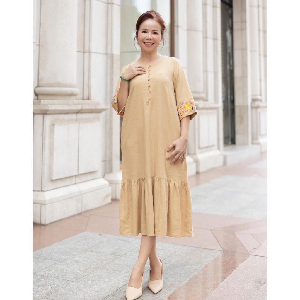 Đầm Trung Niên Linen Tặng Mẹ Phom Suông A Đuôi Cá - D11490LW01