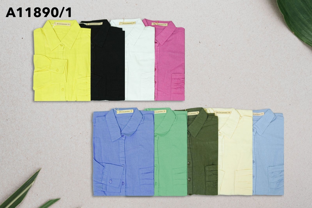 SWANLAKE | Áo Sơ Mi Nữ Trơn Basic Vải Linen Có Túi Tay Dài Công Sở Thanh Lịch Nhiều Màu A11890LW01