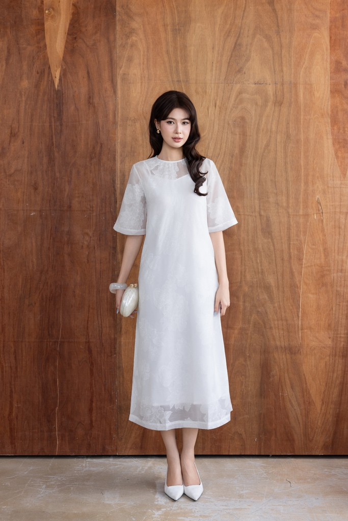 SWANLAKE | Váy Đầm Maxi Suông Nữ Hai Lớp Tay Ngắn Cổ Tròn Vải Tơ Hoa Cao Cấp Đi Tiệc Du Lịch D12064LW05