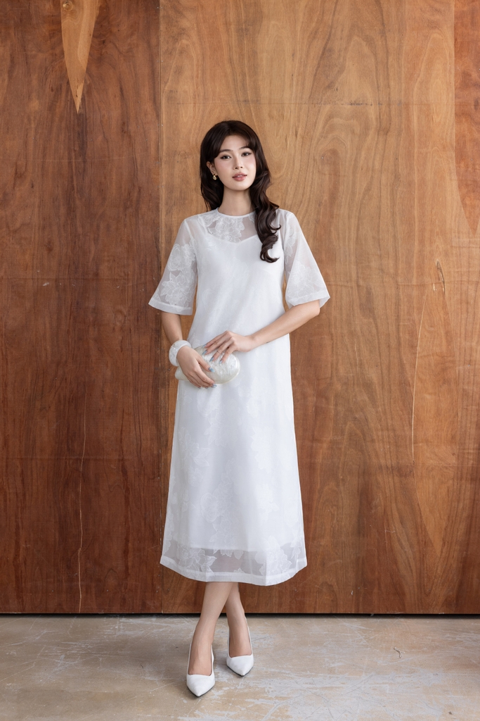 SWANLAKE | Váy Đầm Maxi Suông Nữ Hai Lớp Tay Ngắn Cổ Tròn Vải Tơ Hoa Cao Cấp Đi Tiệc Du Lịch D12064LW05