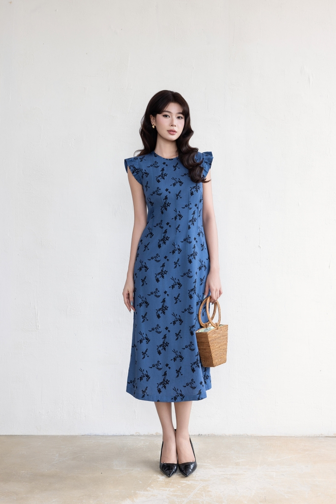 SWANLAKE | Váy Đầm Nữ Chiết Eo Tôn Dáng Vải Linen Bông Cổ Tròn Tay Cánh Tiên Thanh Lịch D13642LW01