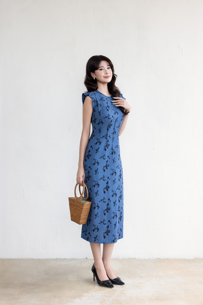 SWANLAKE | Váy Đầm Nữ Chiết Eo Tôn Dáng Vải Linen Bông Cổ Tròn Tay Cánh Tiên Thanh Lịch D13642LW01