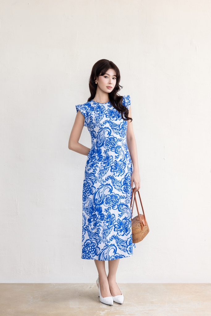 SWANLAKE | Váy Đầm Nữ Chiết Eo Tôn Dáng Vải Linen Bông Cổ Tròn Tay Cánh Tiên Thanh Lịch D13642LW01