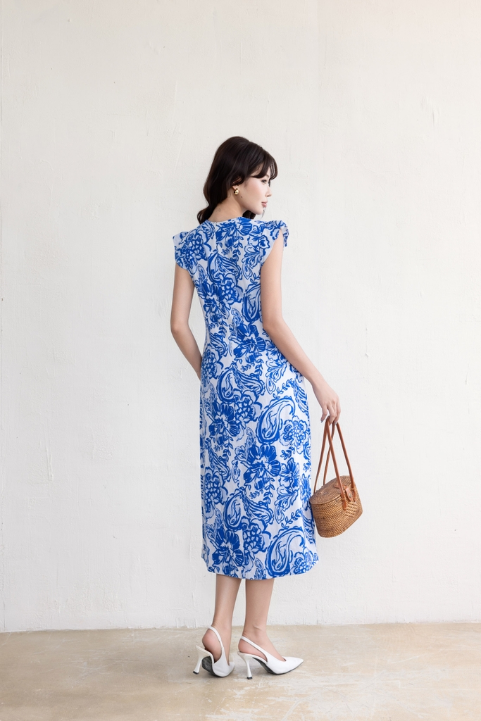 SWANLAKE | Váy Đầm Nữ Chiết Eo Tôn Dáng Vải Linen Bông Cổ Tròn Tay Cánh Tiên Thanh Lịch D13642LW01