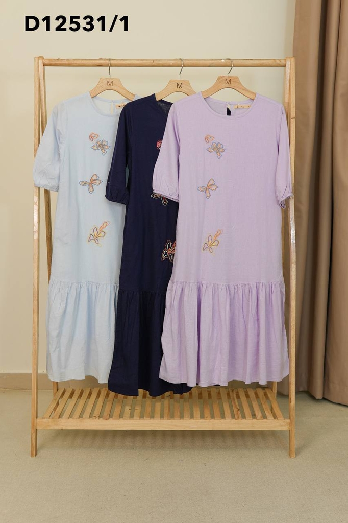 COLLECTION | Váy Đầm Maxi Nữ Trung Niên Tặng Mẹ Vải Linen Đuôi Cá Thêu Hoa Tay Lỡ Bo Chun D12531LW01