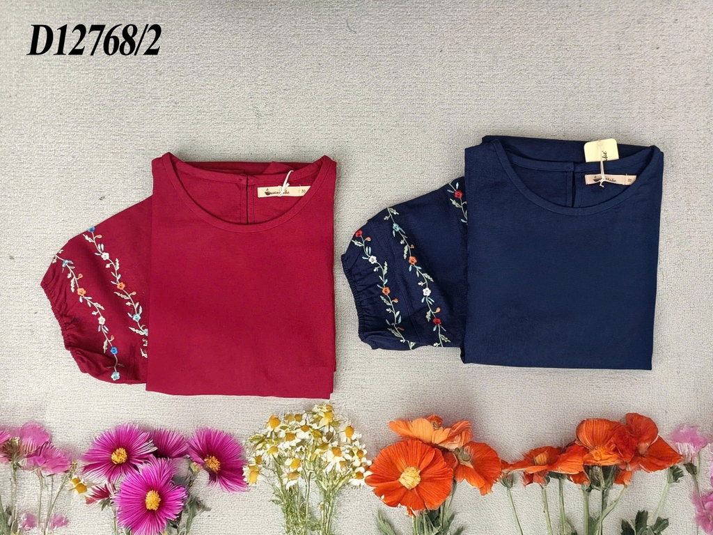 SWANLAKE | Váy Đầm Nữ Suông Vải Linen Tay Bí Lỡ Thêu Hoa Cổ Tròn Có Túi Công Sở Thanh Lịch D12768LW01