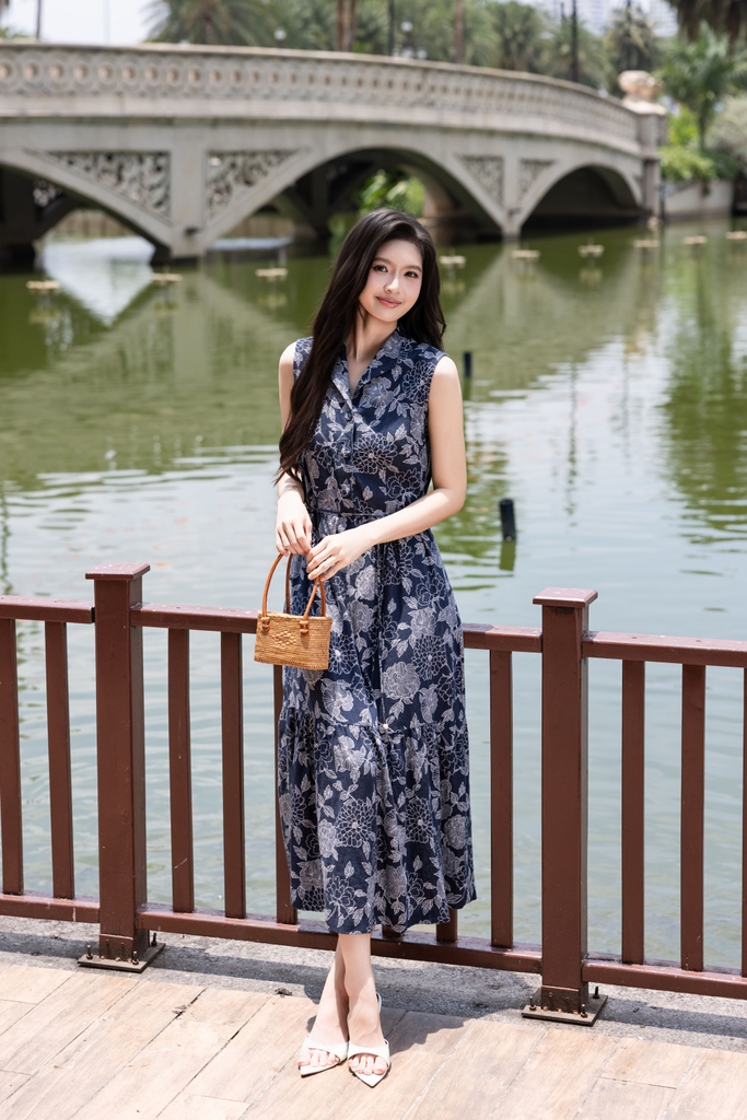 SWANLAKE | Váy Đầm Nữ Vải Linen Cổ Sơ Mi Cài Nút Sát Nách Có Túi Dây Thắt Eo Đuôi Cá Xòe D13691LW01