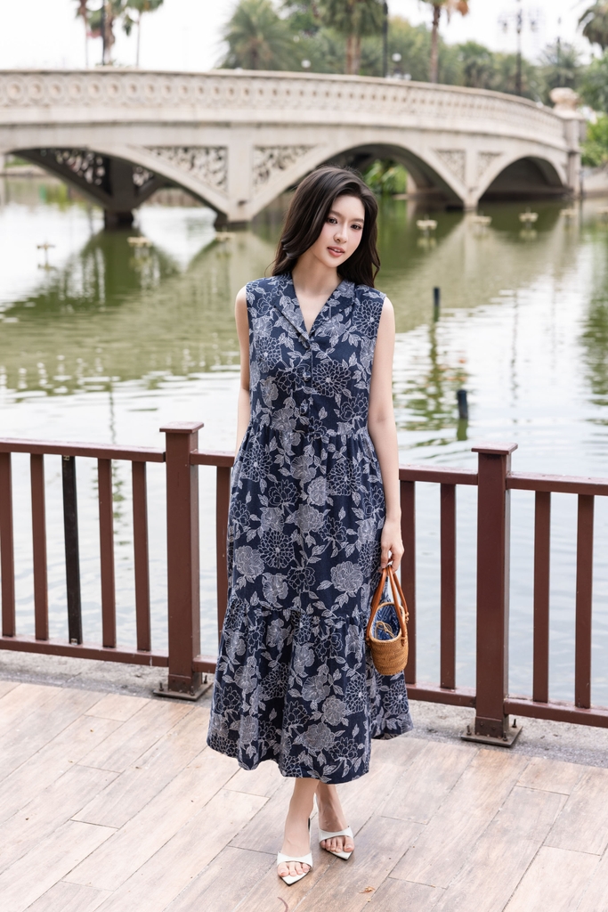 SWANLAKE | Váy Đầm Nữ Vải Linen Cổ Sơ Mi Cài Nút Sát Nách Có Túi Dây Thắt Eo Đuôi Cá Xòe D13691LW01