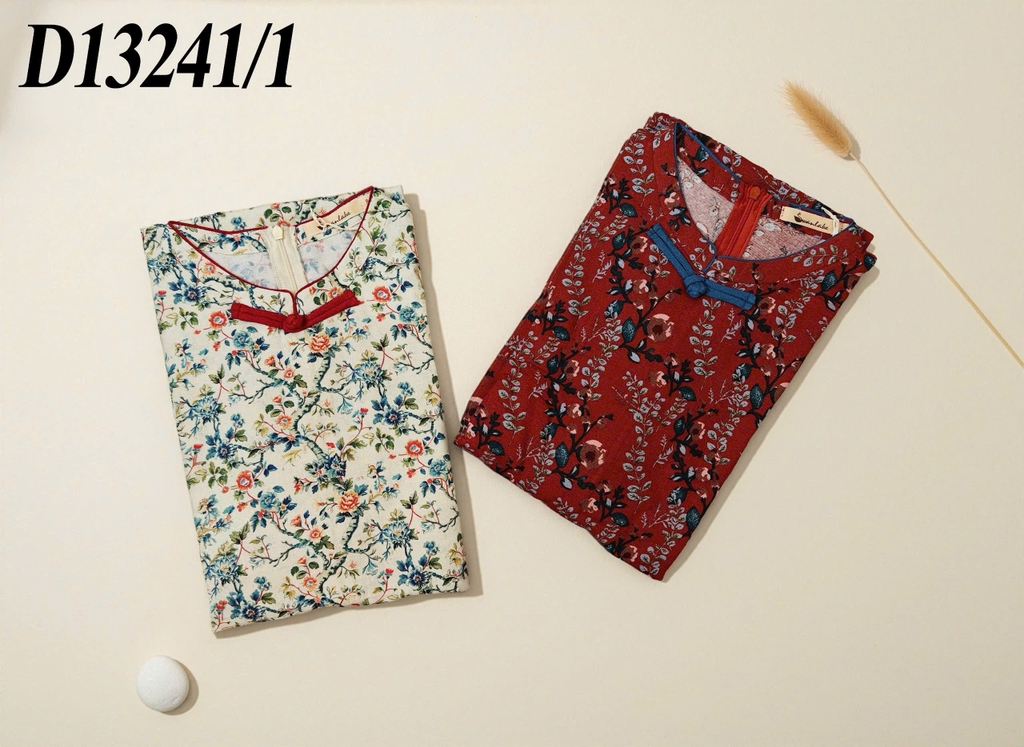 SWANLAKE | Váy Đầm Nữ Midi Suông Phom A Tay Lỡ Cổ Tàu Vải Linen Bông Sang Trọng Dự Tiệc D13241LW01