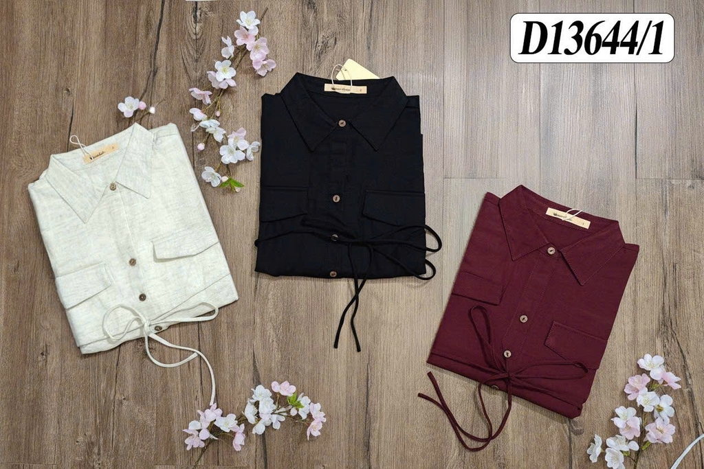 SWANLAKE | Váy Đầm Nữ Suông Vải Linen Cổ Sơ Mi Cài Nút Tay Hến Có Túi Dây Thắt Eo Công Sở D13644LW01