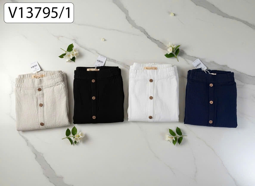 SWANLAKE | Chân Váy Nữ Dài Xòe Nhiều Tầng Lưng Thun Vải Linen Đính Nút Công Sở Thanh Lịch V13795LW01