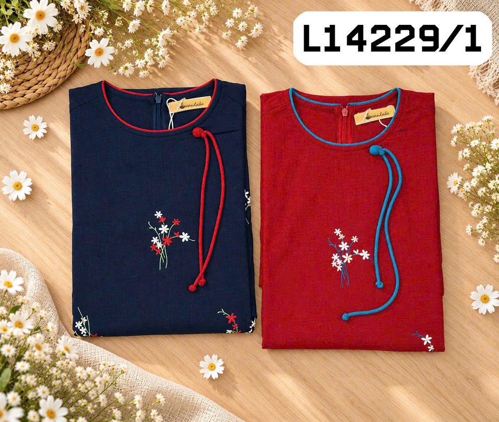 Áo Dài Cách Tân Suông Linen Thêu Hoa L14229LW01