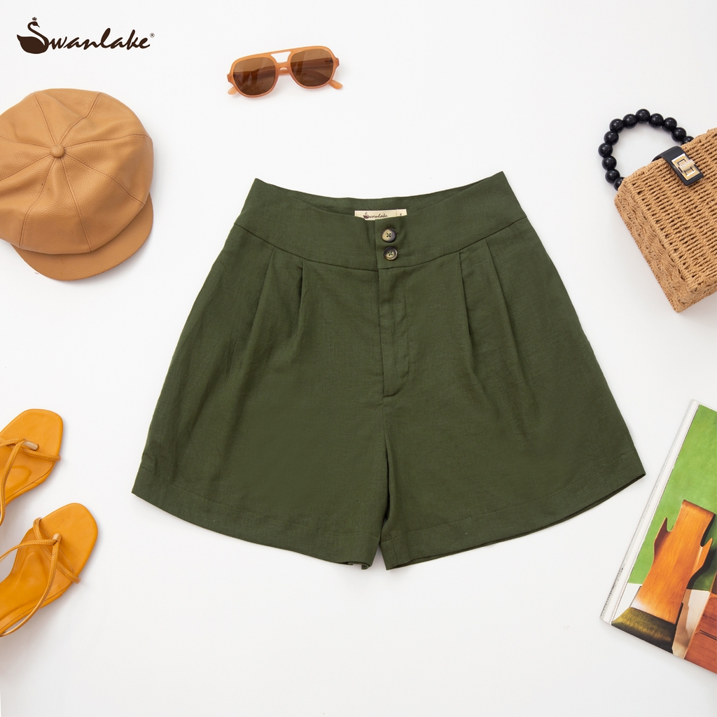 Quần Short Gài Nút Vải Linen Swanlake - Q09907LW03