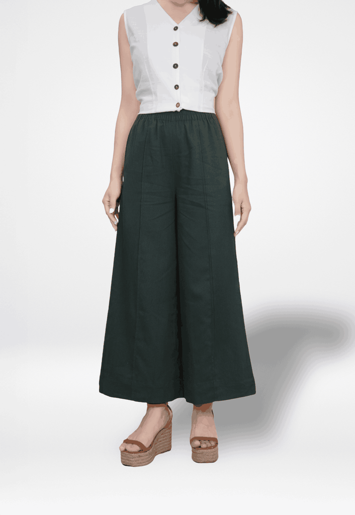 Quần Linen Ống Rộng Ly Gân Lưng Thun Swanlake - Q11402LW08