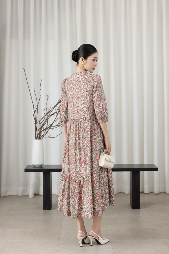 SWANLAKE | Váy Đầm Nữ Maxi Dáng Dài Cổ Trụ Cài Nút Tay Lỡ Linen Bông Nhí Xếp Ly Đuôi Cá D12355LW11