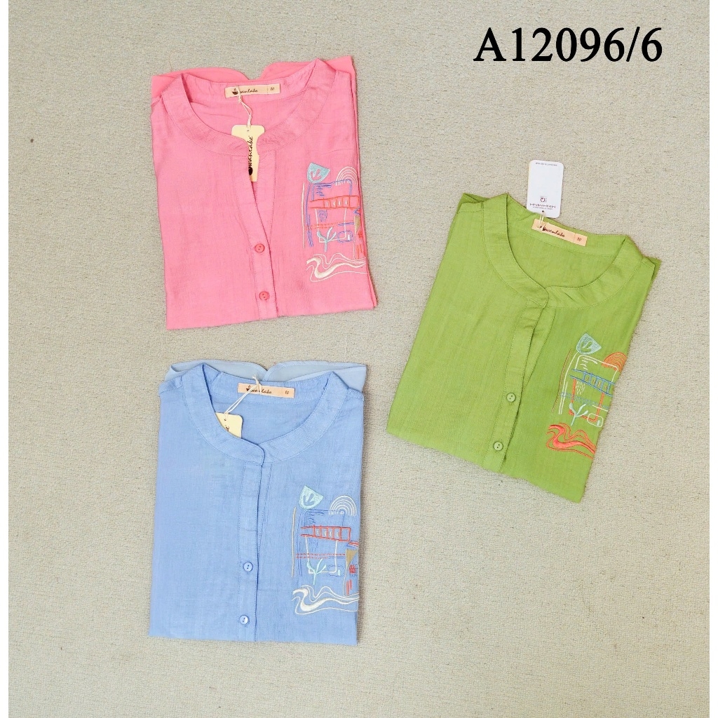 M-Collection - Áo Sơ Mi Cổ Trụ Tay Ngắn Thêu Đối Xứng Chất Liệu Vải Lụa Hàn - A12096LW01