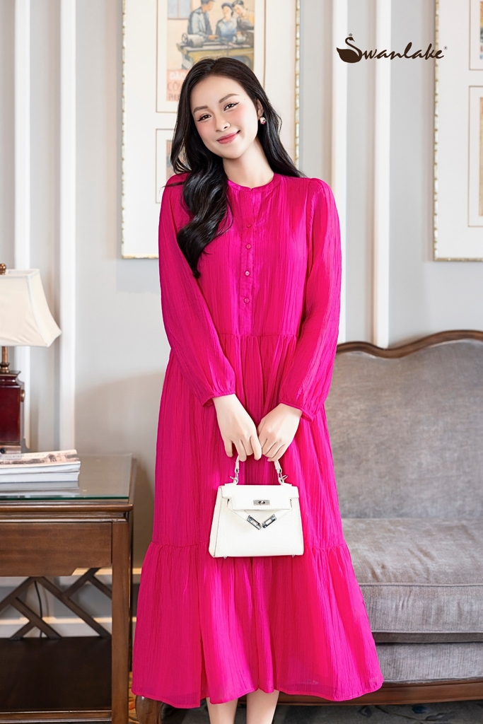 SWANLAKE | Váy Đầm Maxi Hai Lớp Rời Cổ Trụ Nằm Tay Dài Chất Tơ Xốp Lót Lụa Hàn Đi Tiệc - D12073LW01