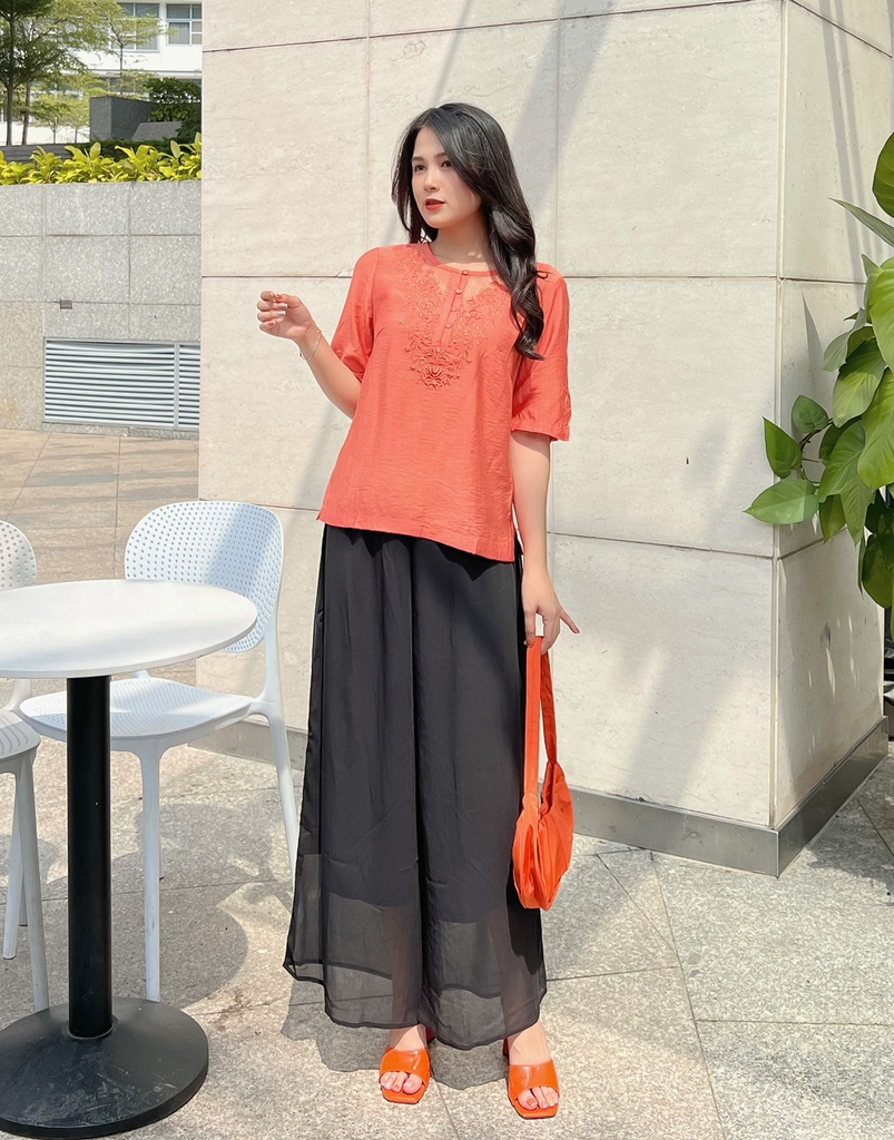 Áo Kiểu Thêu Lưới Tay Lỡ Lụa Hàn Swanlake - A10191LW01