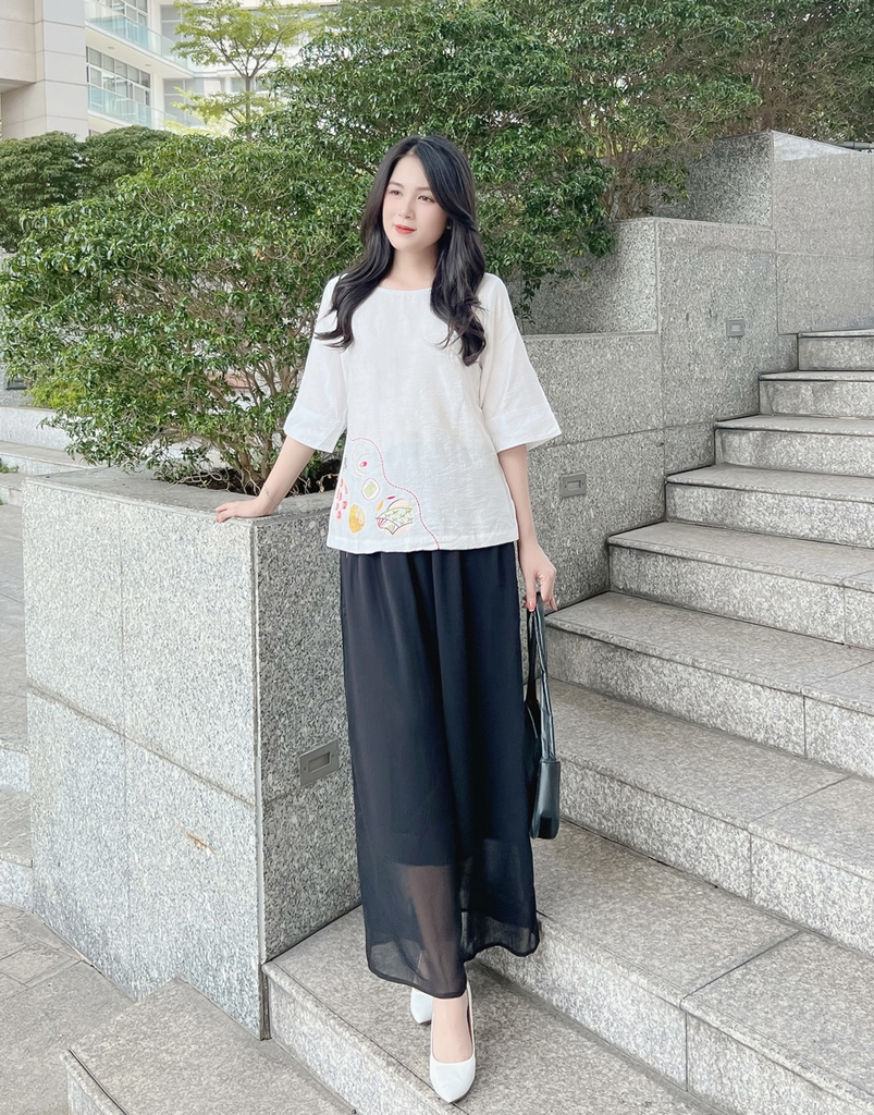 Quần Ống Rộng Vải Chiffon Nhún Swanlake -  Q10344LW01