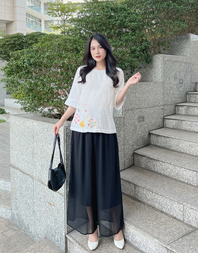 Quần Ống Rộng Vải Chiffon Nhún Swanlake -  Q10344LW01