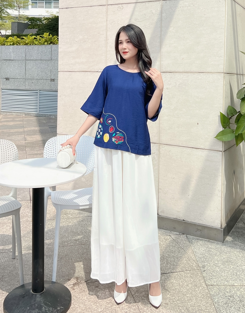Quần Ống Rộng Vải Chiffon Nhún Swanlake -  Q10344LW01