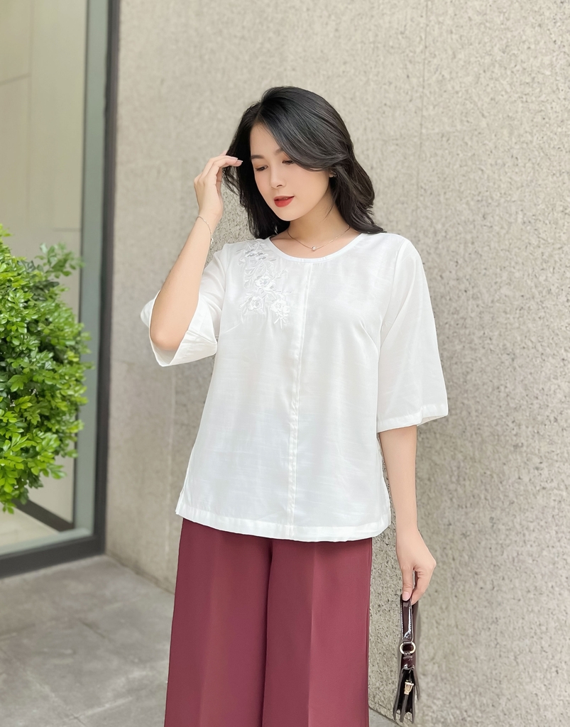 Áo Thêu Tay Lỡ Vải Lụa Xược Swanlake - A10514LW12