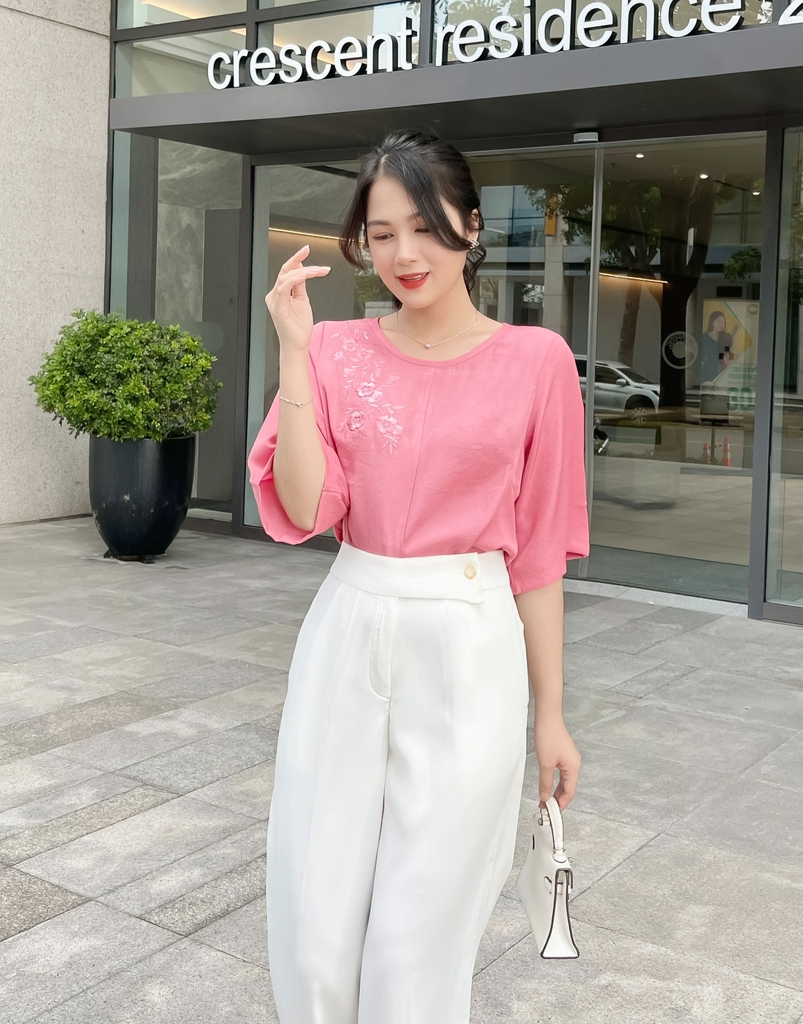 Áo Thêu Tay Lỡ Vải Lụa Xược Swanlake - A10514LW12
