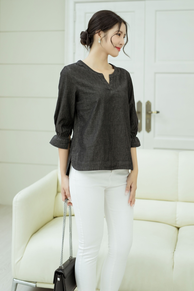 Áo Kiểu Tay Lỡ Cột Nơ Vải Jean Swanlake - A11027LW02