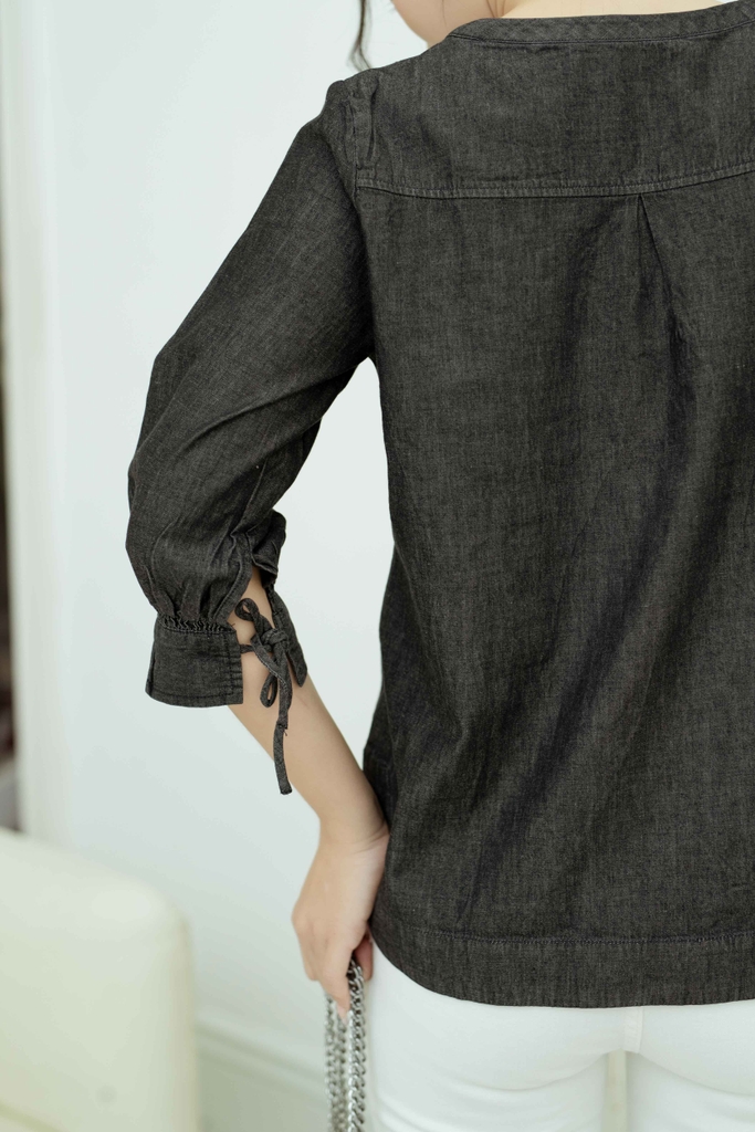 Áo Kiểu Tay Lỡ Cột Nơ Vải Jean Swanlake - A11027LW02