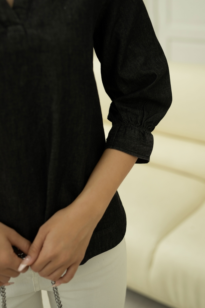 Áo Kiểu Tay Lỡ Cột Nơ Vải Jean Swanlake - A11027LW02