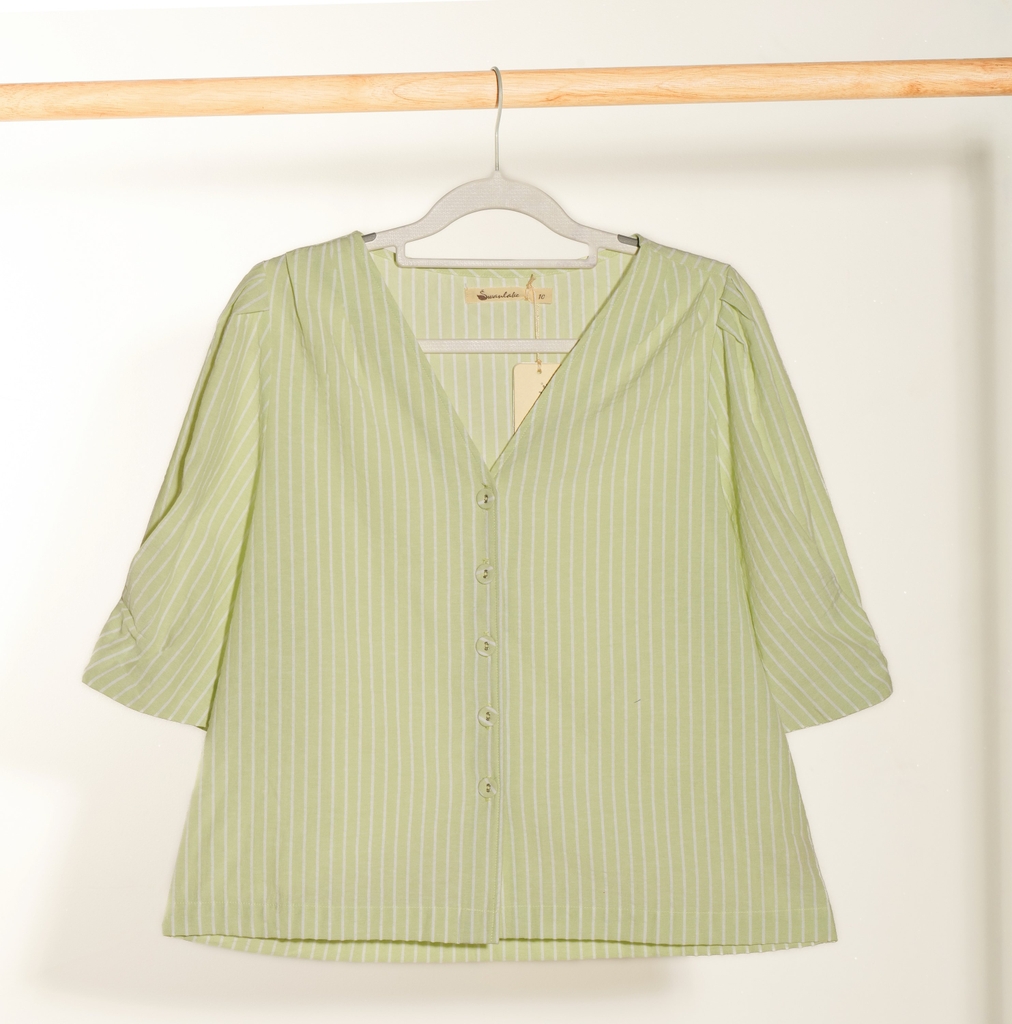 Áo Kiểu Cotton sọc Swanlake - A11056LW01