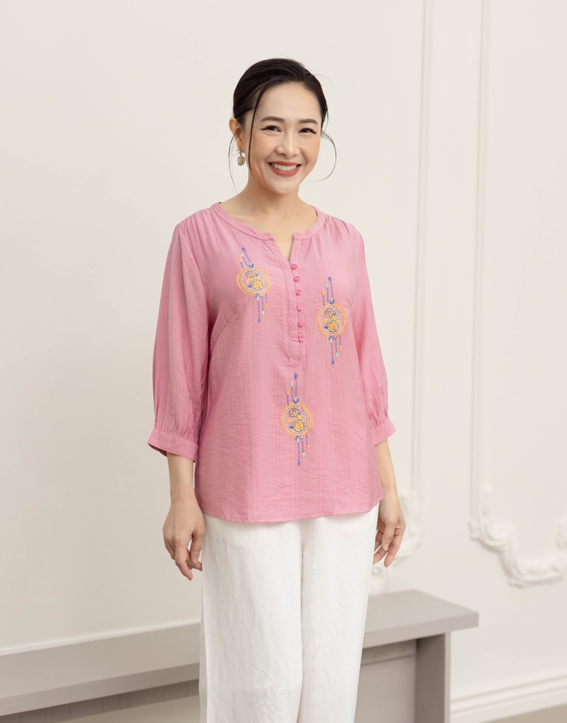 Áo Trung Niên Tay Lỡ Cổ Trụ Lụa Hàn Thêu A11083LW07
