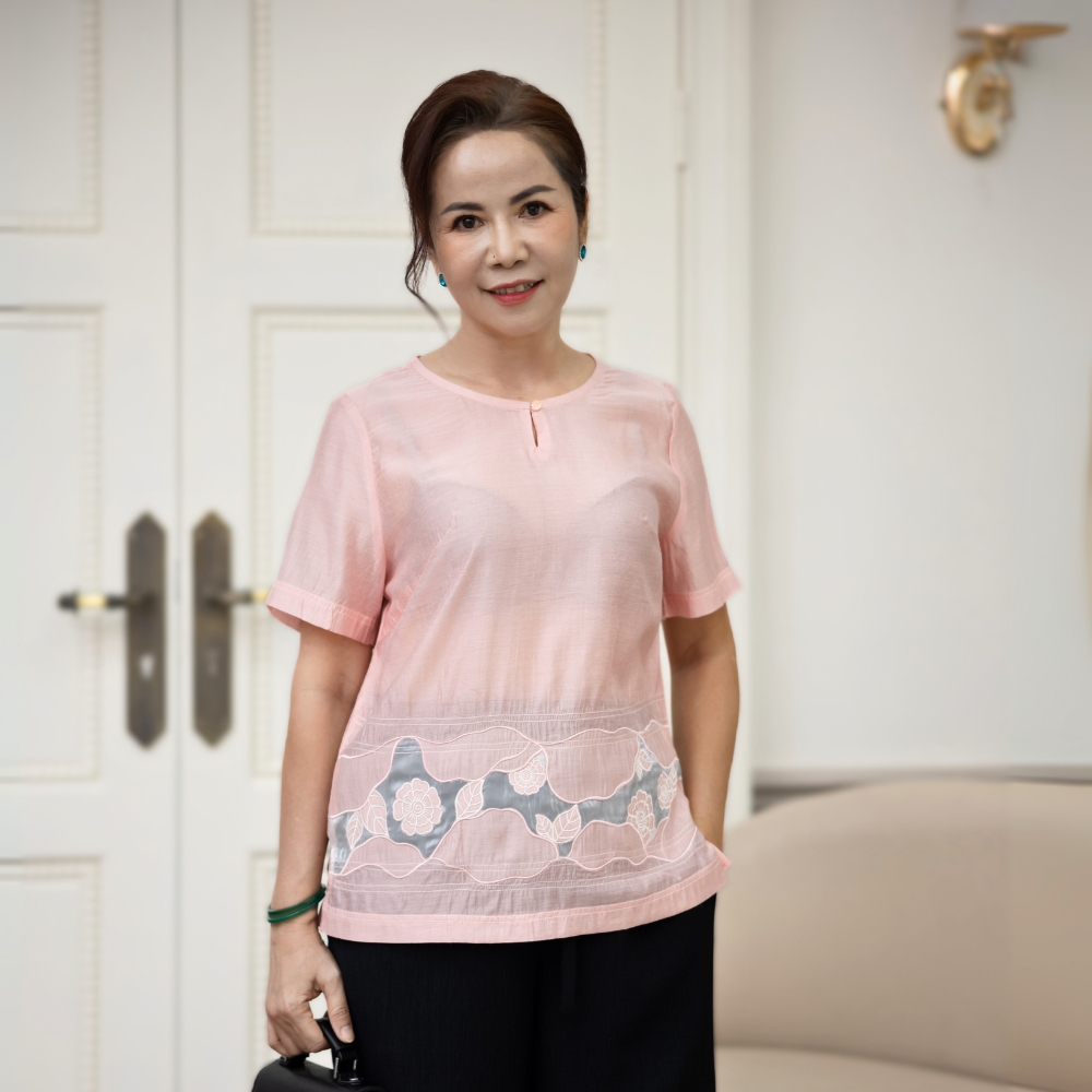 Áo Kiểu Vải Tơ Thêu Swanlake - A11244LW01