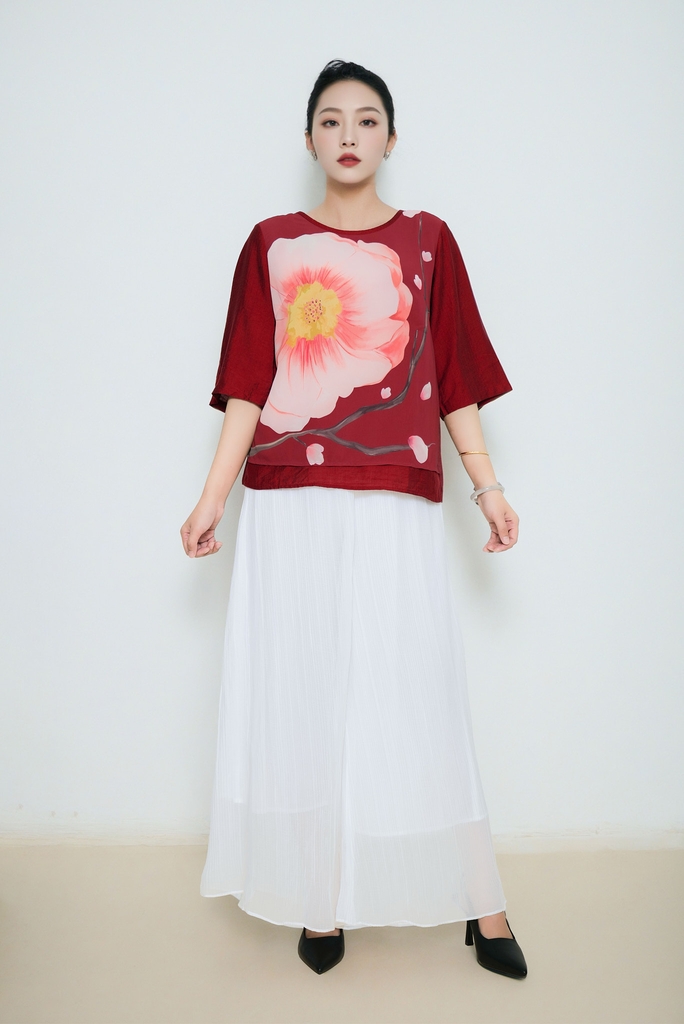 Áo Kiểu In Hoa Chất Liệu Lụa Hàn Swanlake - A11776LW01