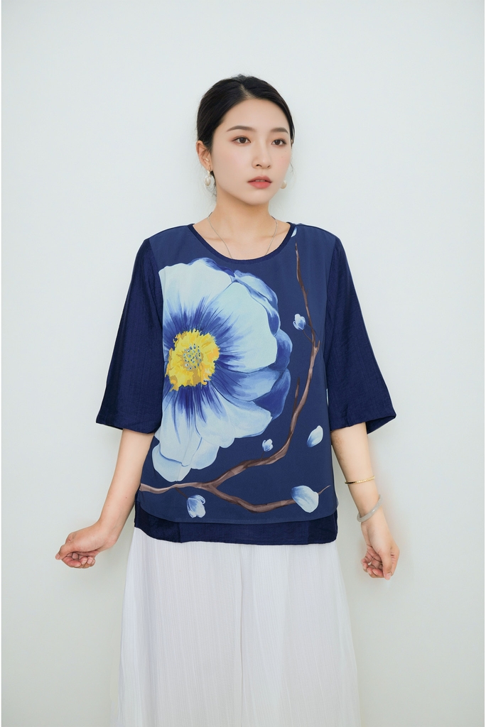 Áo Kiểu In Hoa Chất Liệu Lụa Hàn Swanlake - A11776LW01