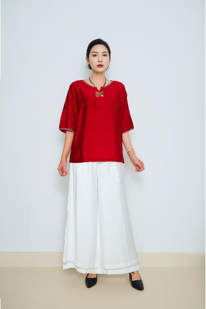 Áo Thêu Đột Chỉ Chất Liệu Lụa Hàn Swanlake - A11781LW01