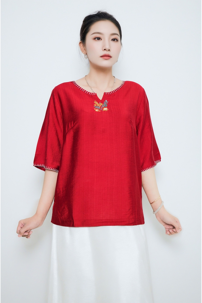 Áo Thêu Đột Chỉ Chất Liệu Lụa Hàn Swanlake - A11781LW01