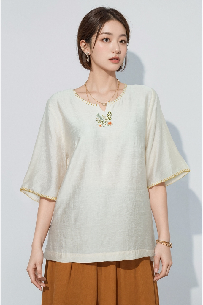 Áo Thêu Đột Chỉ Chất Liệu Lụa Hàn Swanlake - A11781LW01