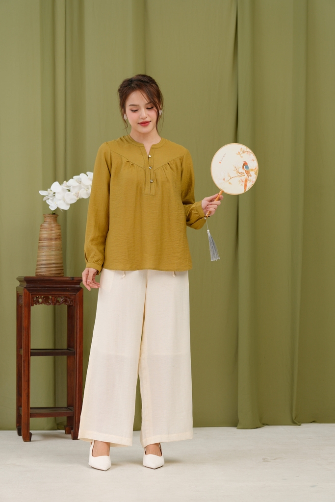Áo Cổ Trụ Tay Dài Chất Tơ Linen Swanlake - A11939LW01