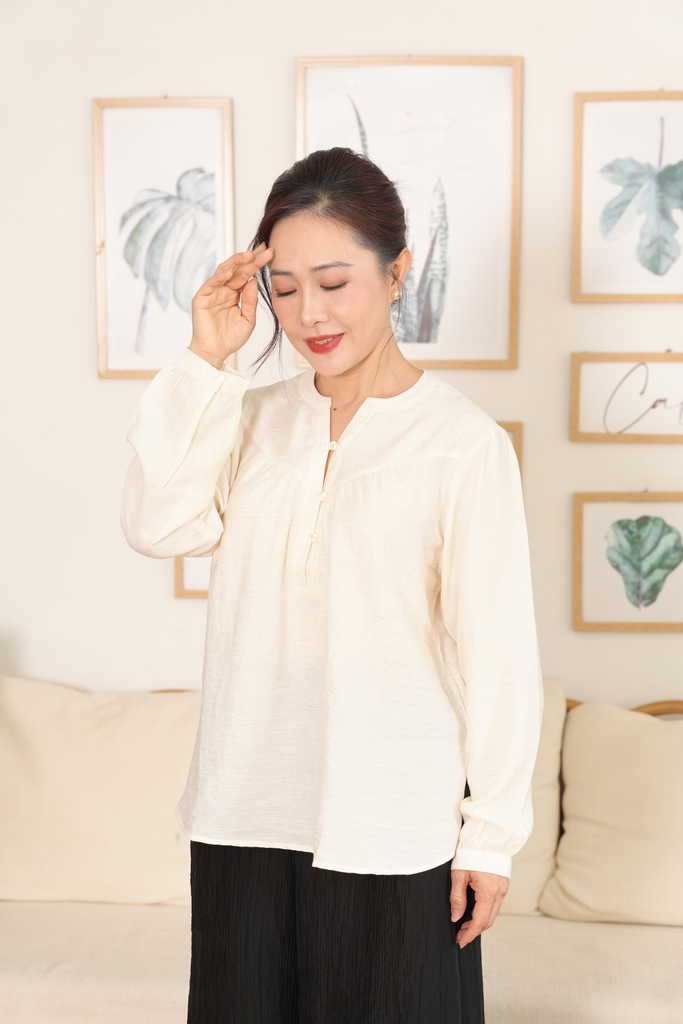 Áo Cổ Trụ Tay Dài Chất Tơ Linen Swanlake - A11939LW01