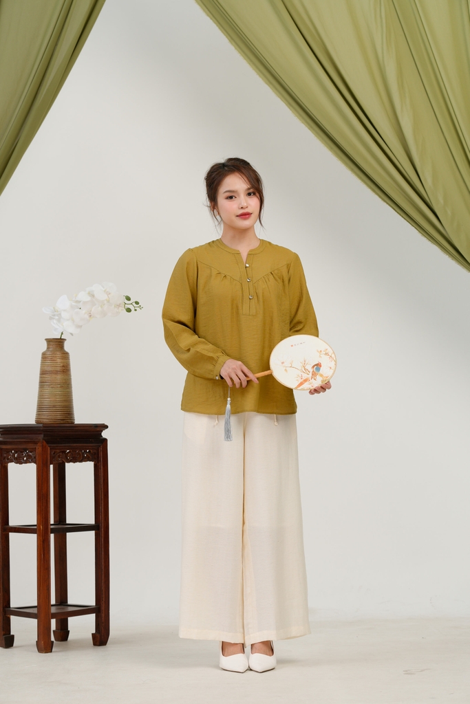 Áo Cổ Trụ Tay Dài Chất Tơ Linen Swanlake - A11939LW01