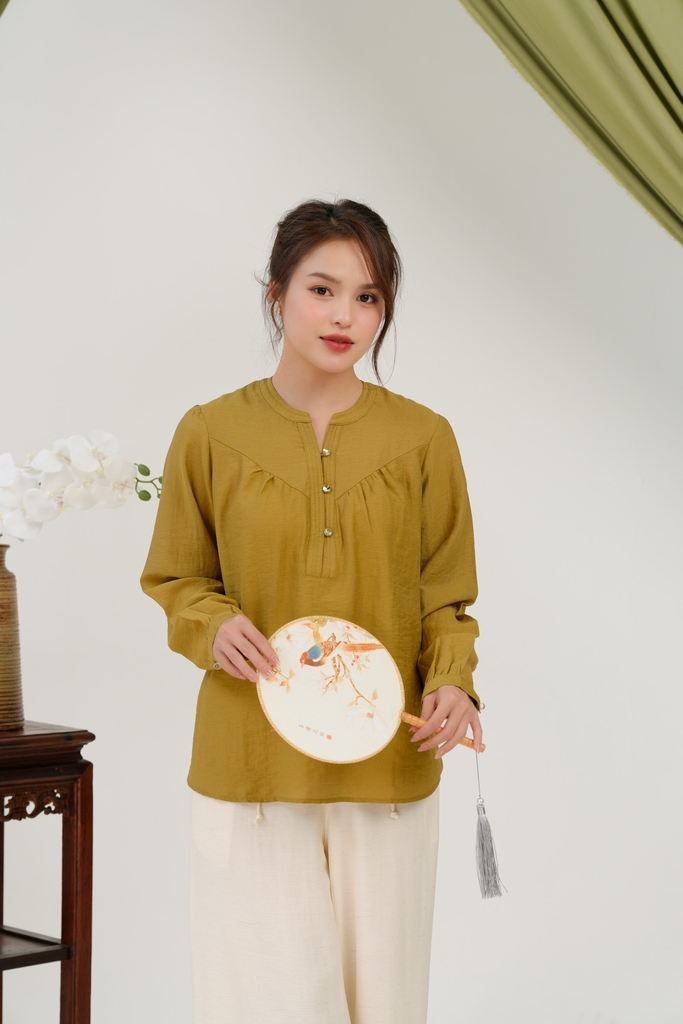 Áo Cổ Trụ Tay Dài Chất Tơ Linen Swanlake - A11939LW01