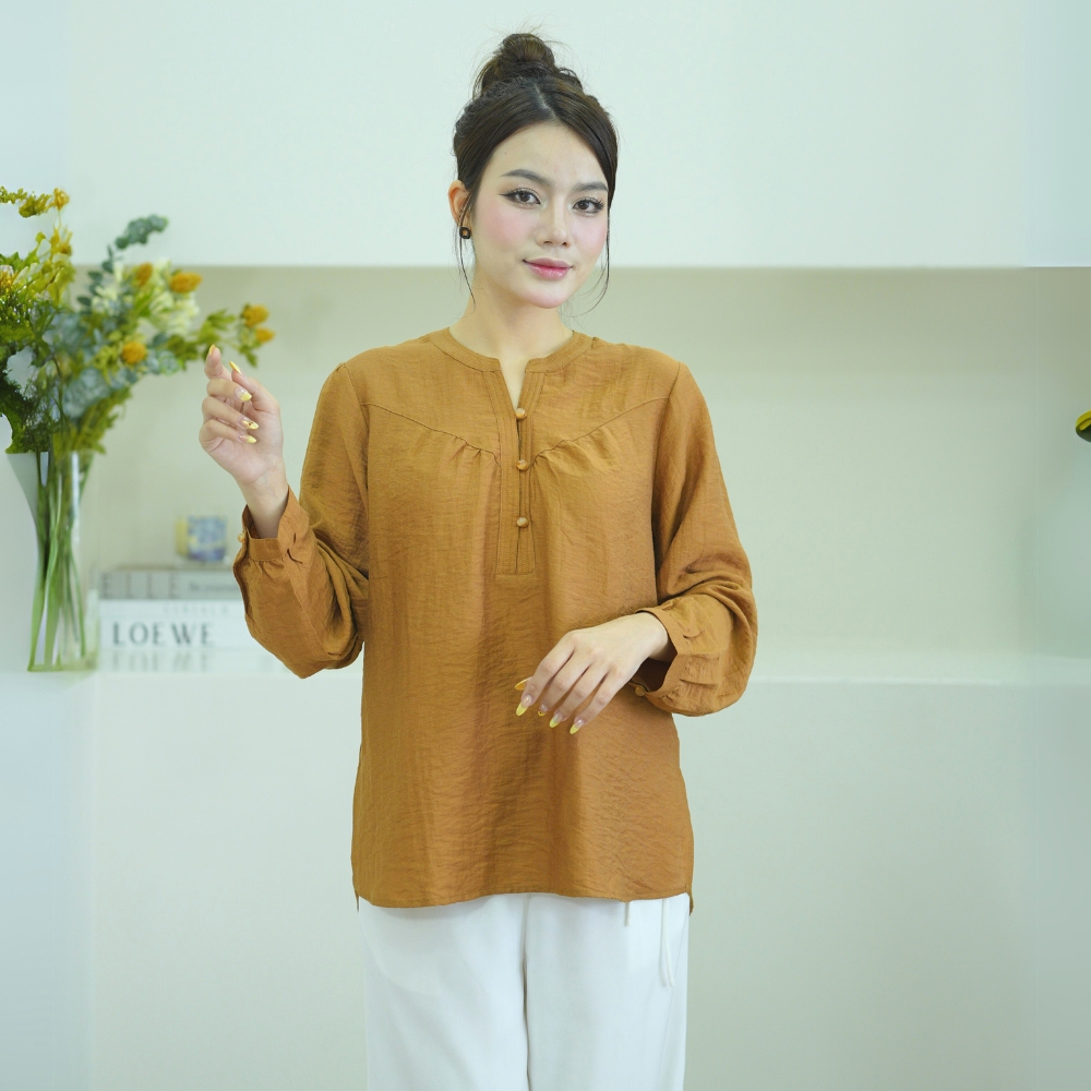 Áo Cổ Trụ Tay Dài Chất Tơ Linen Swanlake - A11939LW01