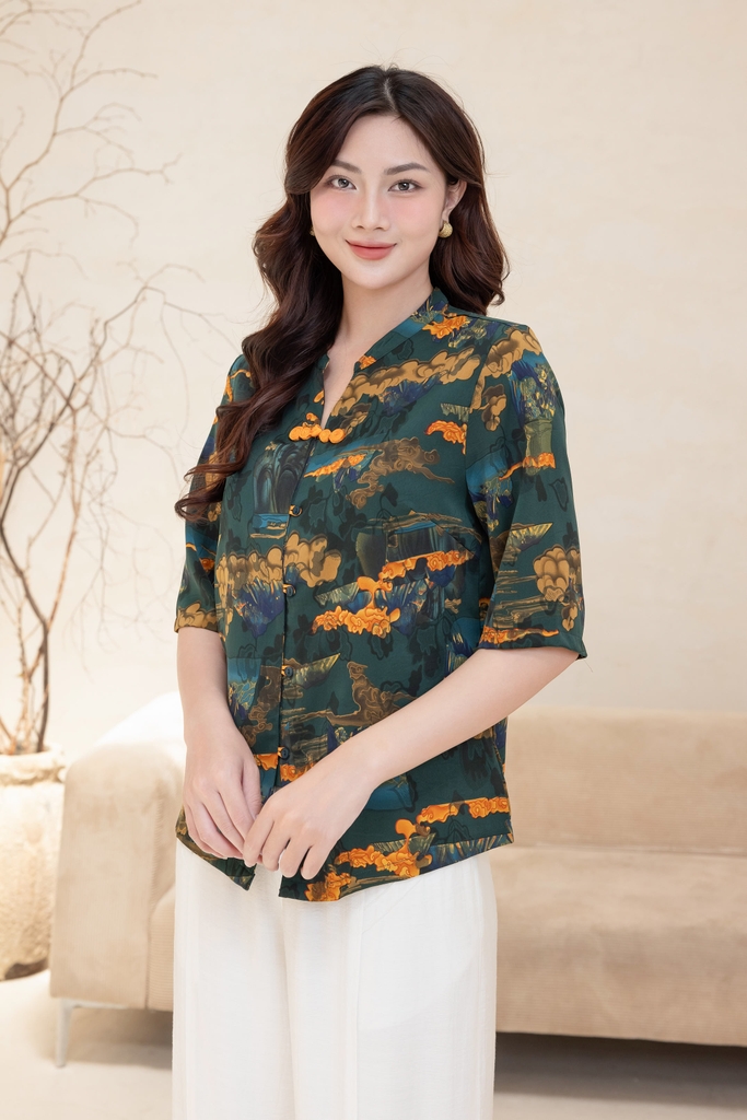 M-Collection - Áo Sơ Mi Cổ Trụ Kết Nút Tàu Chất Đũi Hàn - A11972LW01