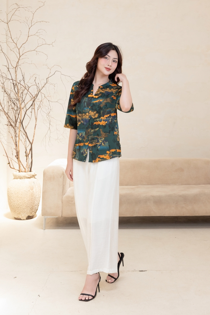 M-Collection - Áo Sơ Mi Cổ Trụ Kết Nút Tàu Chất Đũi Hàn - A11972LW01