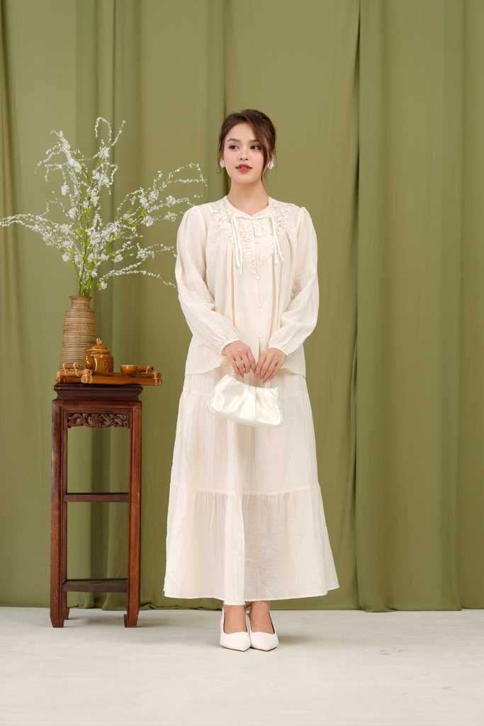 Áo Ren Tay Dài Chất Liệu Tơ Cát Swanlake - A12021MW01