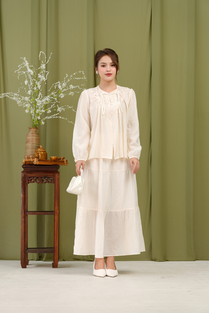 Áo Ren Tay Dài Chất Liệu Tơ Cát Swanlake - A12021MW01